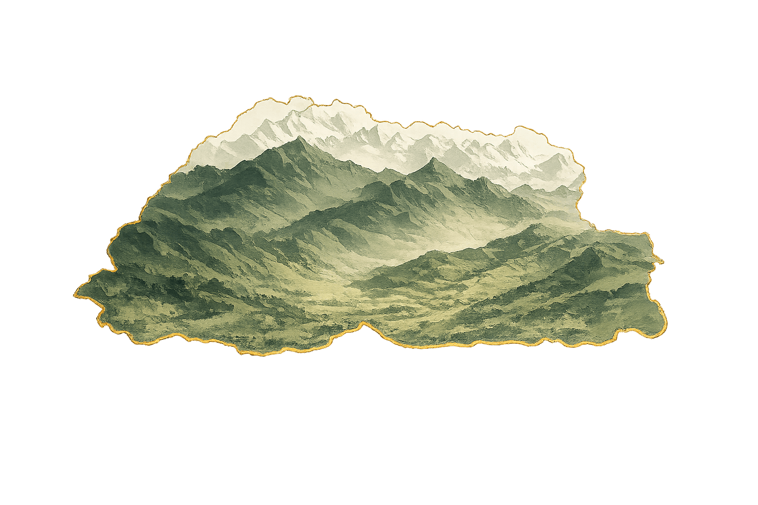 Artistic map of Bhutan showing road entry points